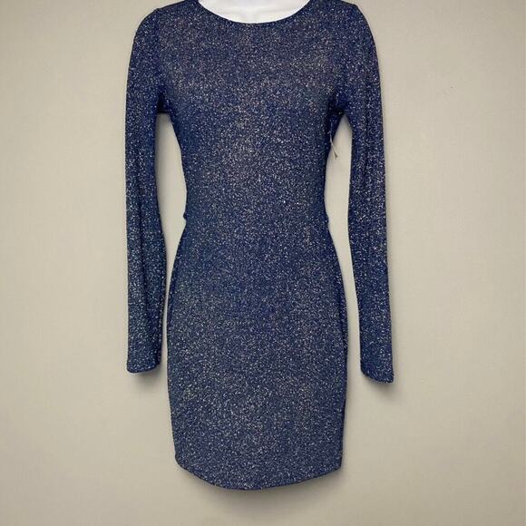 NWT Windsor Blue Glitter Long Sleeve Formal Prom Mini DressJuniors Size M - Picture 1 of 5